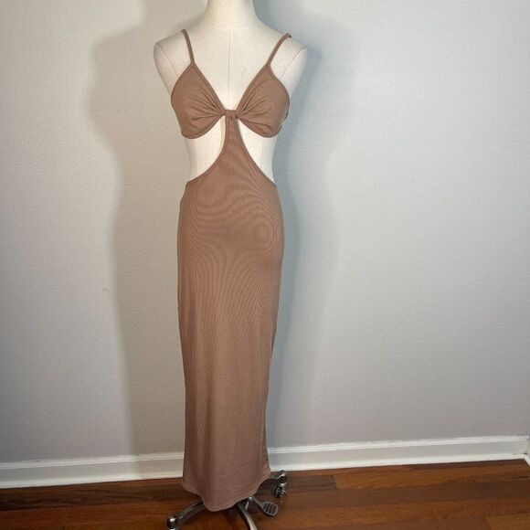 SHEIN Dresses & Skirts - SHEIN M Medium Bodycon Strappy Midi Dress Brown Ribbed Knit